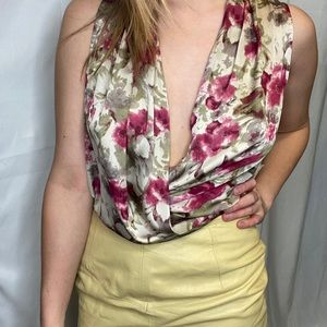 Deep cut floral tank dressy silky vintage